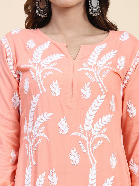 Fizaa Chikankari Short Modal Kurta Set - Peach